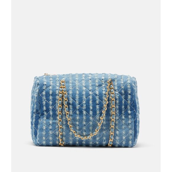 NWOT Olivia Miller Distressed Denim Quilted Satchel Bag 💙✨ Y2K Bowling Style - Picture 5 of 5